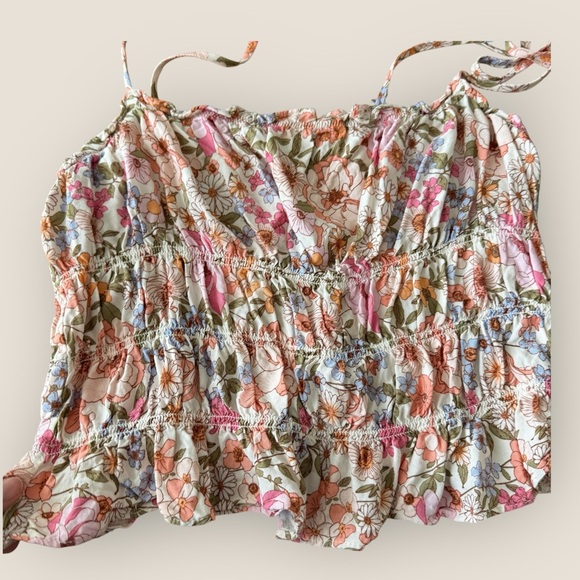 Lucy Star | Smocked Floral Peplum Top | Size L - Picture 2 of 8